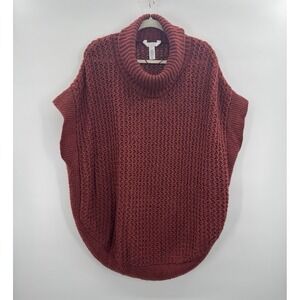 Lauren Conrad One Size Slouchy Turtleneck Poncho Red Chunky Knit Sweater Layers
